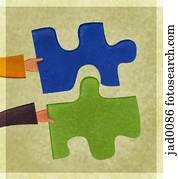 zwei, puzzlesteine, gehalten, in, dass, rahmen