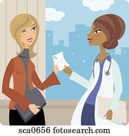 A doctor giving a patient a prescription