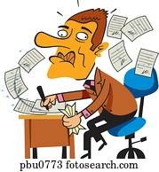 A man frantically signing papers