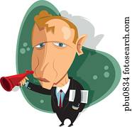 A man holding a blowhorn