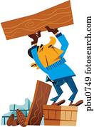 a, mann, halten aufwärts, a, stück, von, bauholz