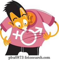 um, homem, com, símbolos gênero, ligado, seu, camisa