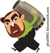 A man with a barrel on his back