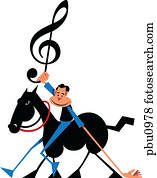 a, mann, auf, a, pferd, halten aufwärts, a, notenschlüssel