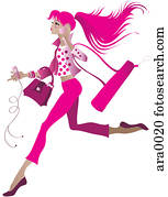 A woman running while talking on her cell phone and holding a yoga mat A woman running while talking on her cell phone and holding a yoga mat