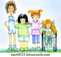 een, groep van vrienden, staand, met, hun, armen rondom, een, een ander