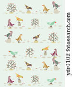 pássaros, e, árvores