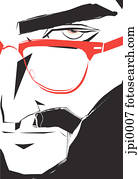 um, homem, desgastar, vermelho, óculos