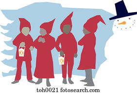 A group of children dressed as santa claus with lanterns in their hands