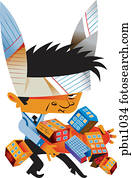 A real estate agent wearing bunny ears made of paper