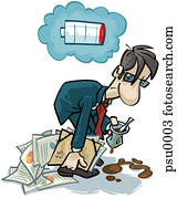 A tired office worker with an empty battery sign above his head