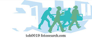 Hospital staff wheeling in a patient into the ER