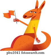 um, canguru, segurar uma bandeira