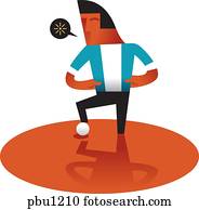 A man with his foot on a ball