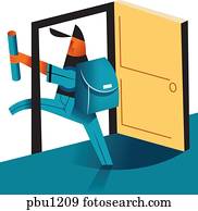 A student walking through a door holding a document A student walking through a door holding a document