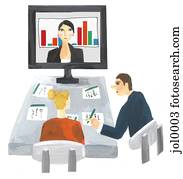 An online meeting in conference room