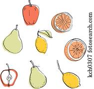 Fresh fruit against white background