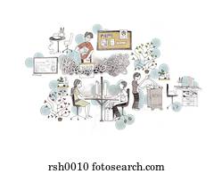 pessoas, reciclagem, em, um, escritório