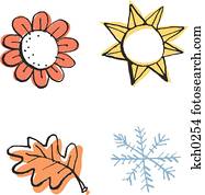 quatro, ícones, representando, a, estações