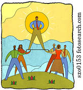 a group of people holding up a man a group of people holding up a man