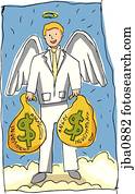 angel holding bags of money