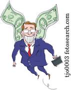 man with wings made out of money