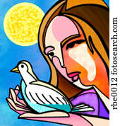 mulher segura, um, pomba