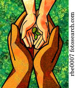 ידיים, להחזיק, a, קטן, שתיל