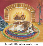 cat and dog sleeping by the fire cat and dog sleeping by the fire