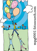 zwei leute, helfende, a, person, fliegen