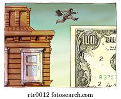 businessman jumping from a building to a dollar sign