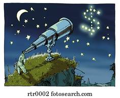 man looking at the night sky through a telescope