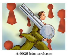 man running with big key