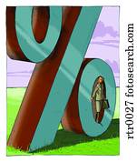 אישת עסקים עומדת, בתוך, a, סימן של אחוז