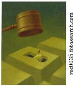 businessman being hit by giant gavel businessman being hit by giant gavel