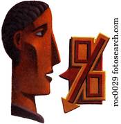 african american man with percentage sign african american man with percentage sign