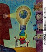 foco, con, círculo, cuadrado, y, triángulo