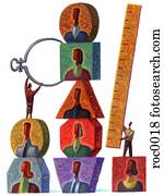 medindo, pessoas, com, compassos calibre, e, régua