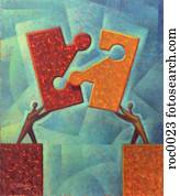 piecing, a, quebra-cabeça, junto