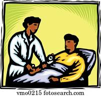 A doctor taking a patient's blood pressure