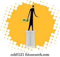 person holding money while standing on a pedestal
