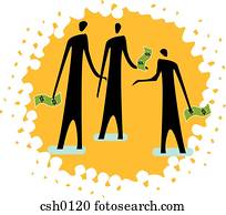 three people holding money