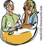 a couple enjoying lattes