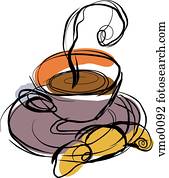 steaming coffee and a croissant steaming coffee and a croissant