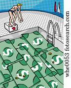 a swimming pool made of dollar bills