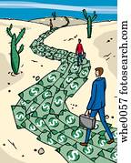 people walking on a trail made of money