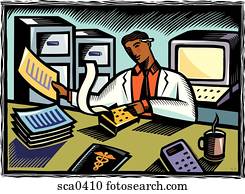 doutor, olhar, um, orçamento