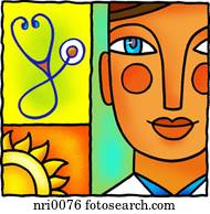 doutor, sol, e, estetoscópio