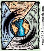 gente, vuelo, alrededor, globo