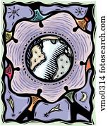 leute, hände halten, ungefähr, globus